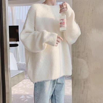 Suéter de Invierno para Mujer Oversize Cuello Redondo Engrosado Suelto Suave Casual Color Sólido Manga Larga Punto Jerséis