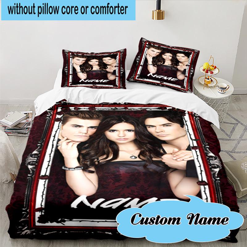 Custom Name 3PCS Vampire Diaries Bedding Set, Including 1pc Duvet Cover And 2pcs Pillowcases, Suitable for Dorms and Bedrooms Gift