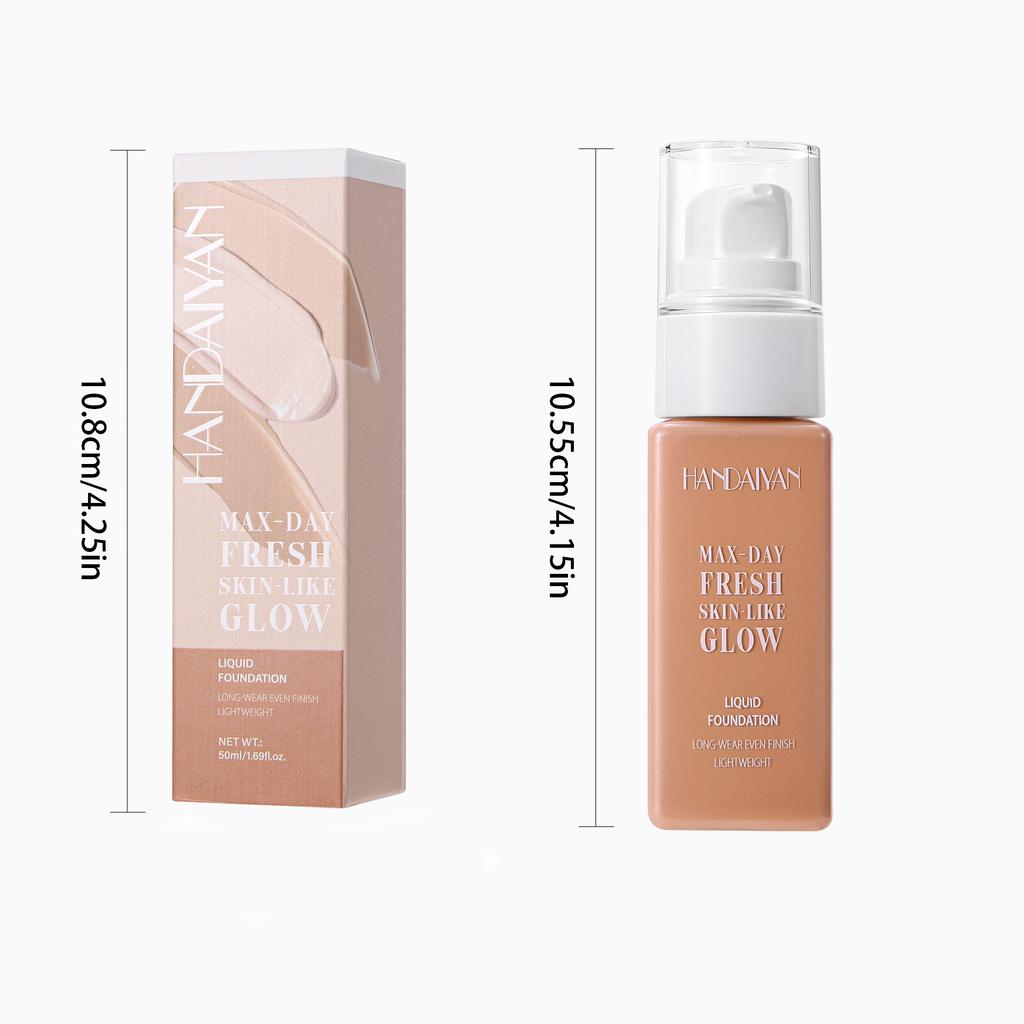 Liquid Foundation, Long-Lasting Dewy Finish Foundation with Pump, Lightweight Skin-Like Glow Full Coverage Face Makeup, Waterproof Liquid Base