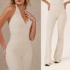 Yoga Pants Set Lace Splicing Neck Top Women's High Waist Flared Pants Running Sports Fitness Set