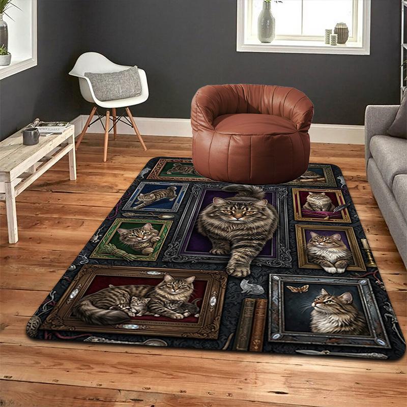 Cats Ornate Frames Pattern Rug Floor Mat for Living Room or Bedroom Soft and Comfortable Carpet a Gift for Birthday and Holiday.