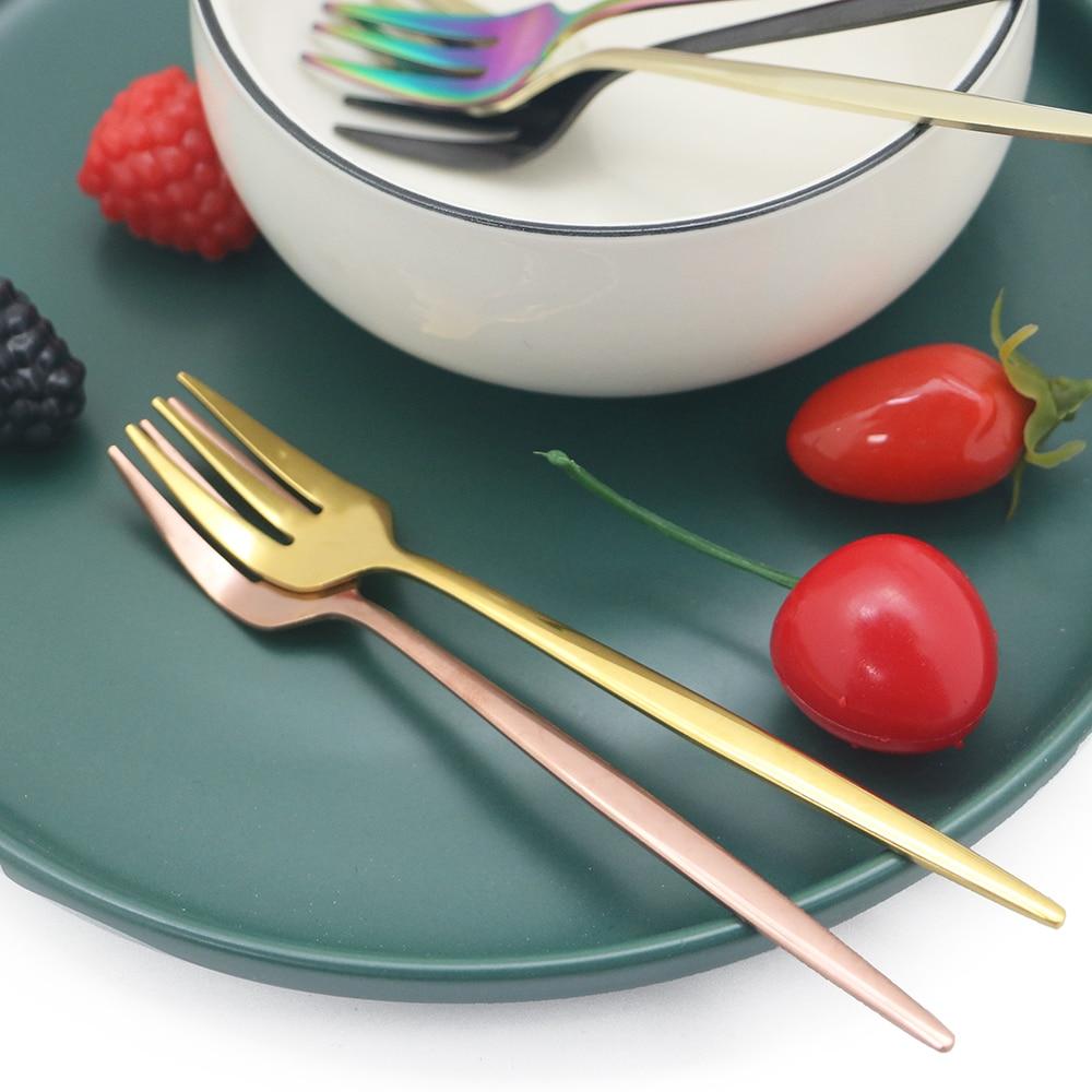 5Pcs Black Gold Dinnerware Set Knife Fork Spoon Flatware Set Stainless Steel Tableware Set Kitchen Cutlery Fruit Fork Silverware