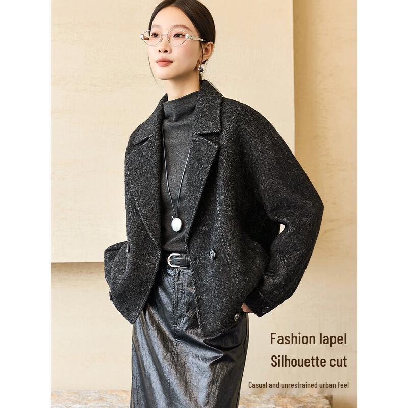Women's 2025 Winter Herringbone Wool-Blend Lapel Coat