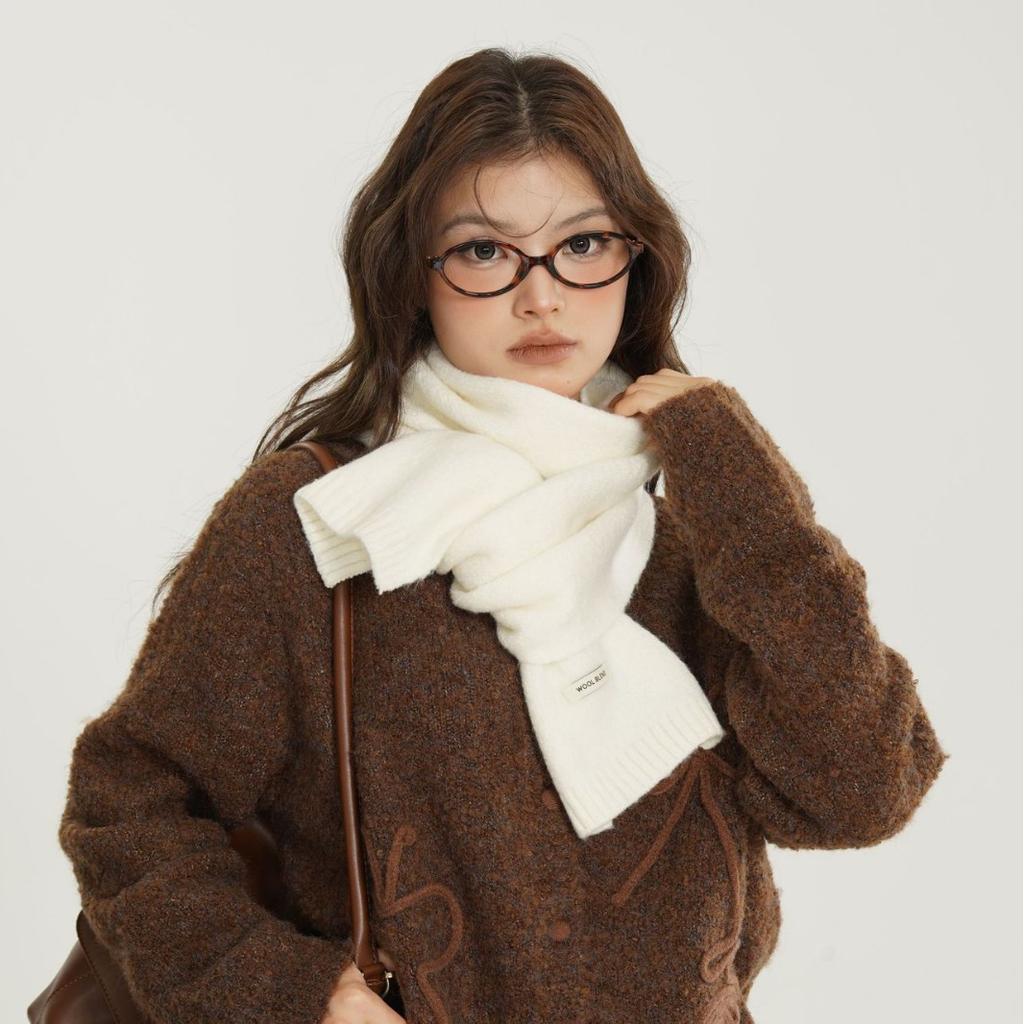 New Winter Women's Wool Blended Scarf Solid Color Knitted Versatile Fashionable Fresh Warm Thickened Scarf