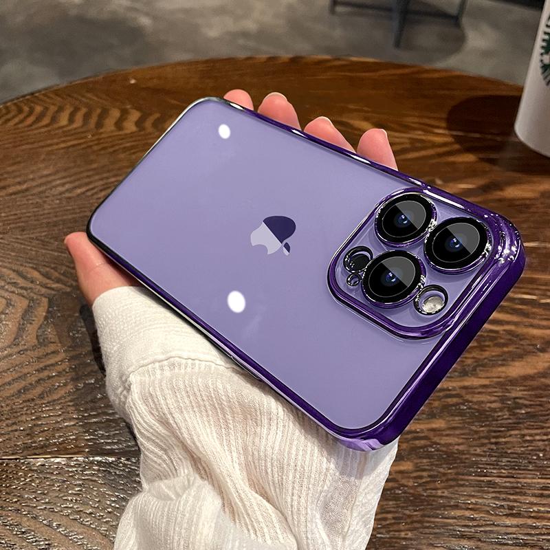 NYHET Luxury Plating Clear Phone Case For iPhone 15 14 13 11 12 Pro Max X XS Max XR 7 8 Plus Full Lens Protector Silikondeksel
