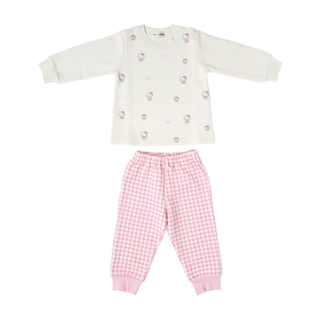 Sanrio Quilted Hello Long Top and Bottom 237256 Kids' Pajamas, Kitty, 90cm, 100% Cotton, Sleeve, Set,