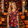 Women V Neck Short Sleeve Work Top with Pockets Halloween Print Scrub Shirt for Healthcare Professionals Uniform