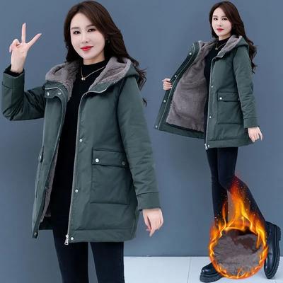 Women's Autumn and Winter Padded Hooded Mid-Length Coat Warm and Comfortable Overcoat