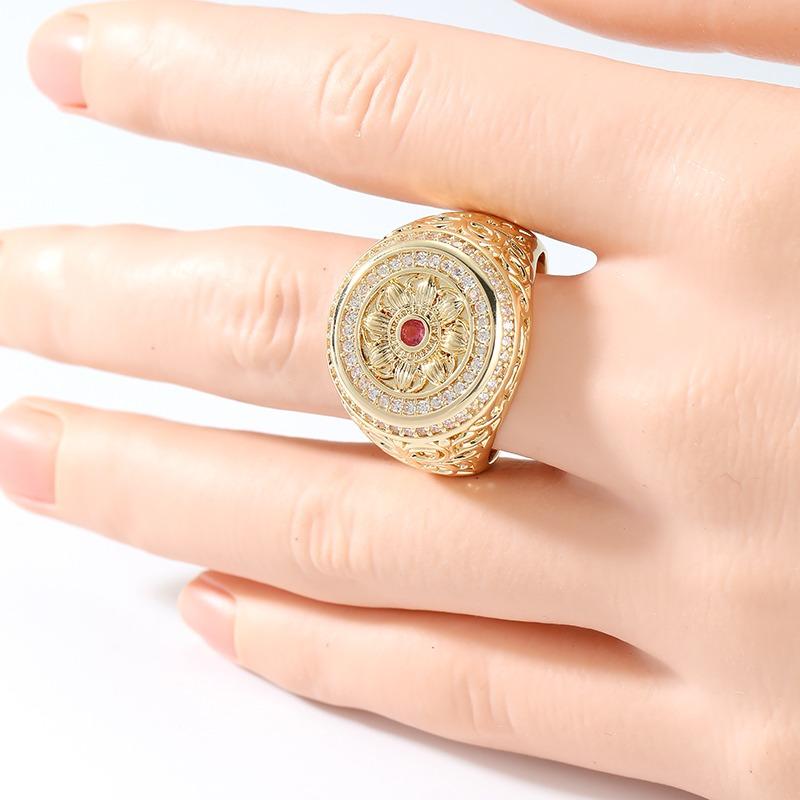 Vintage Inlaid Red White CZ Women's Ring Trendy Gold Color Hand Carving Daily Wear Party Jewelry Anniversary Gift