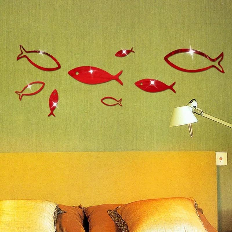 Removable Sea Fish Bubble Wall Sticker 3D Mirror Stickers Mural DIY Decal Home Decor Sticker Acrylic Fish Mirror Wall Sticker
