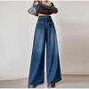 Kot Kadın İlkbahar Yaz 2025 Yeni Moda Avrupa Tarzı Geniş Paça Bol Denim Pantolon Kadın Tam Boy Sokak Giyim Mavi Kot