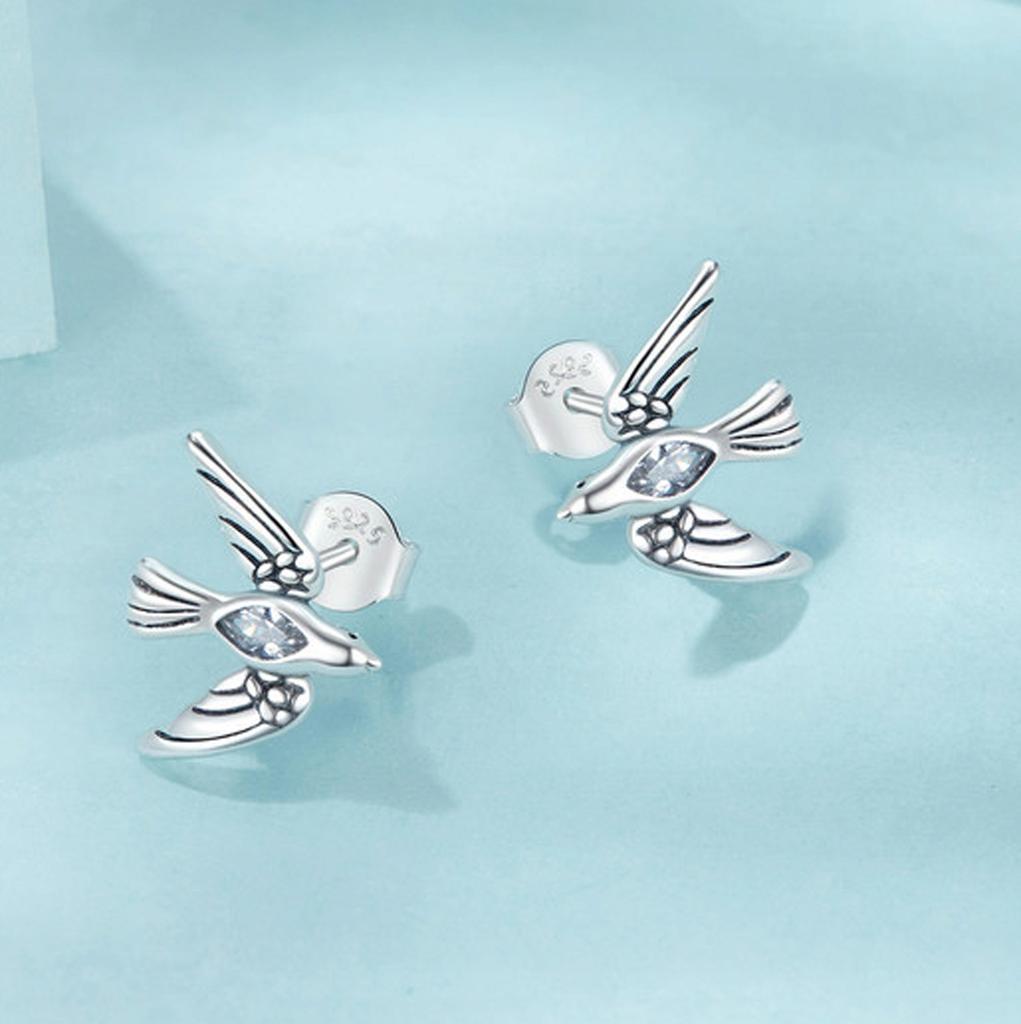 Fraise S925 Stud Earrings Swallows With Cubic Zirconia