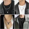 Men's Durable Titanium Steel Cuban Chain Necklace with Zircon Pendant