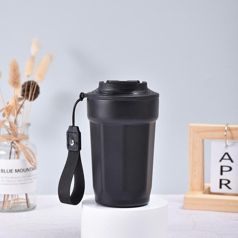 450ml Portable Water Cup with Lifting Rope Stainless Steel Coffee Cup Leak-Proof Thermos Home Office Outdoor Milk Water Cup