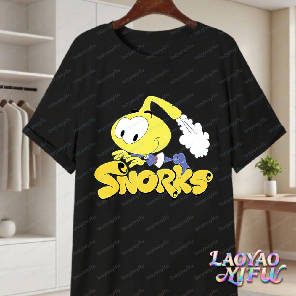 80s Retro Snorks Cartoon Print Short Sleeve T Shirt Fun Cotton Tops Trendy Harajuku Style Graphic Tees Streetwear for Unisex Women