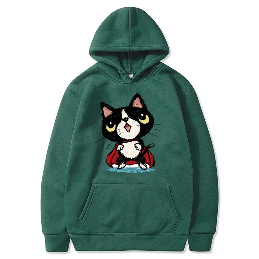 Autumn and winter cat cartoon printed hoodie classic style college style men's and women's pullovers daily fashion warm hoodie