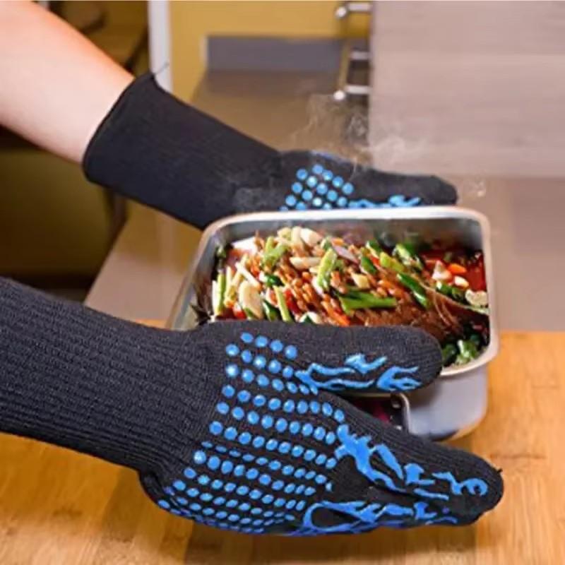 Огнестойкие нескользящие перчатки для барбекю, перчатки для микроволновой печи, прихватки, огнестойкие, выдерживают экстремальные температуры 300-500 градусов по Цельсию