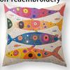 1/4pcs 2D Flat- Boho Folk Art Colorful Fish Print Square Throw Pillow Cover Home farmhouse outdoor decoration cushion cover