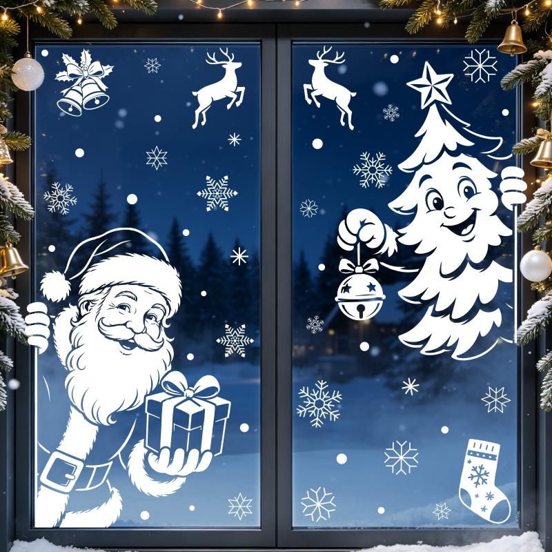 Christmas Window Clings 2 Sheets No Residue Removable Static Decals for Winter Holiday Shopping Mall Window Decor