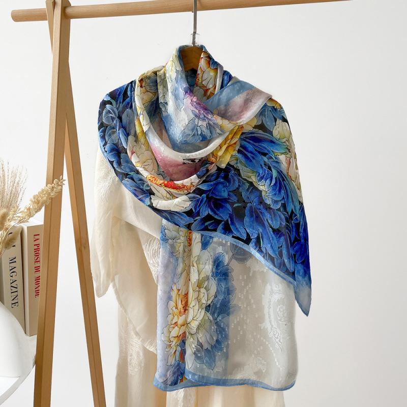 Chinese Elements Flower Cut Silk Scarf for Women Phoenix Print Shawl Light Luxury High-end Gauze Scarf Wedding Souvenir Scarf