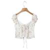 2025 Women's Cross-border European & American Lace-up Printed Smocked Camisole Vest