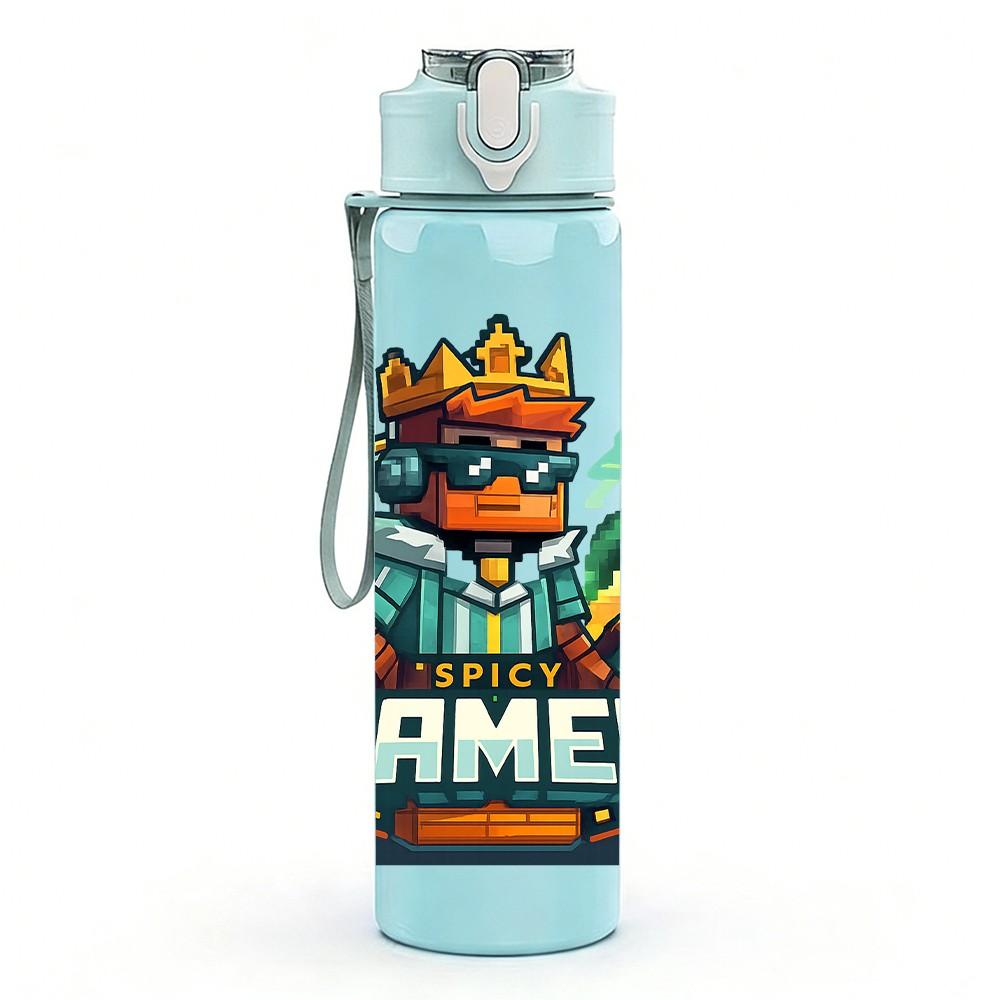1PC Gamer King Cartoon Character 750ml Color Plastic Sports Water Bottle Leakproof Flip Straw Lid Suitable for Sports Office Home Use