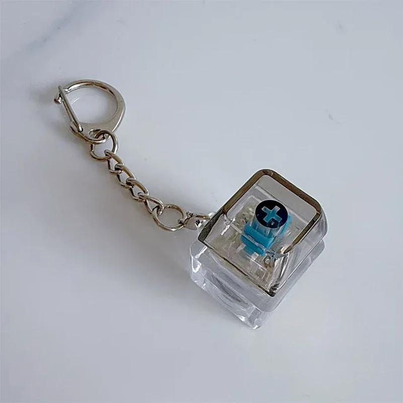 LED Keyboard Keychain Mechanical Button Fidget Key Switch Caps Finger Toys Relief Stress Small Gifts Car Key Ring For Adults