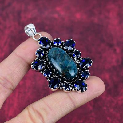 Neon Apatite, Sapphire Pendant, 925 Solid Sterling Silver Pendant Handmade Gemstone Jewelry, Gifts For Wife Brand New Pendant