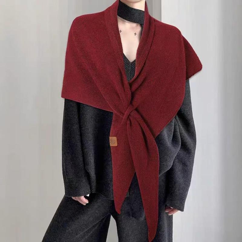 Fashion Solid Color Knitted Shawl Soft Neck Wrap Sweater Shawl Cape Thickened Winter Warm Wool Blended Shawl