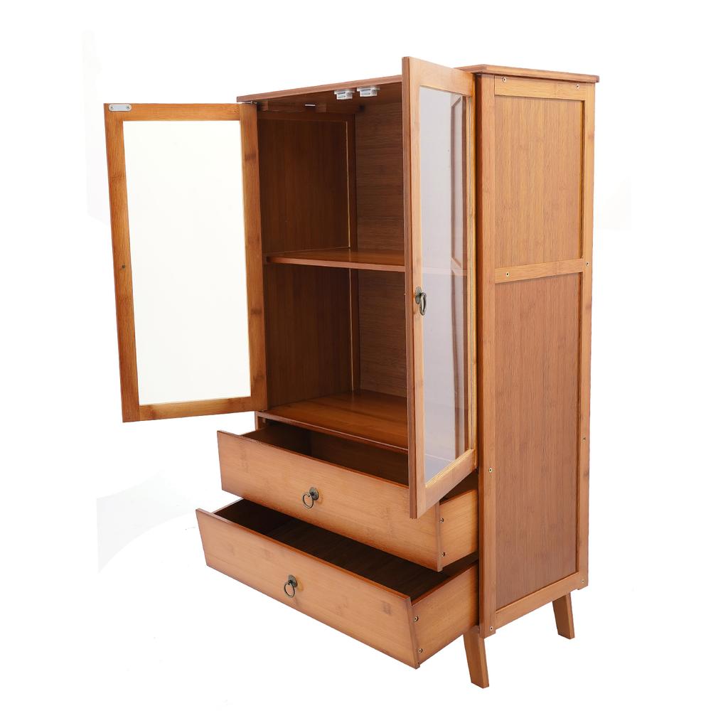 Stylish Bamboo Sideboard with 2 Doors & 2 Drawers, Floor Mounted Kitchen Storage Cabinet, Freestanding Organizer for Dining Room