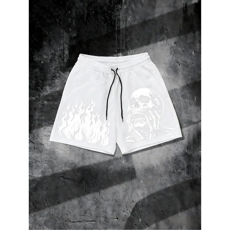 European and American Men's Summer Flame Skull Print Comfortable and Breathable Drawstring Shorts for Outdoor Leisure Vacation