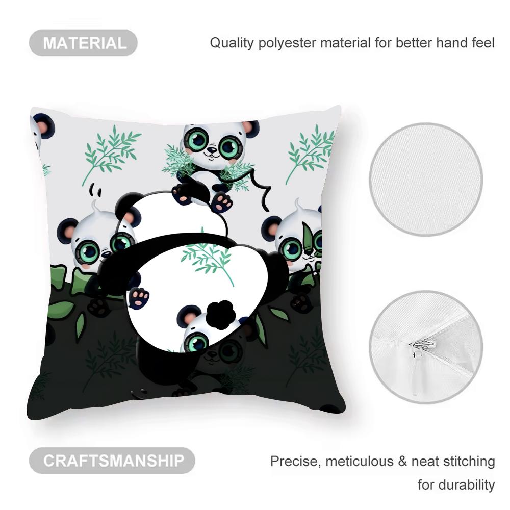 Lovely Panda Cushion Cover Anti-dustmite Pillowcase Invisible Zipper Silky Short Plush Sofa Cushion Cover