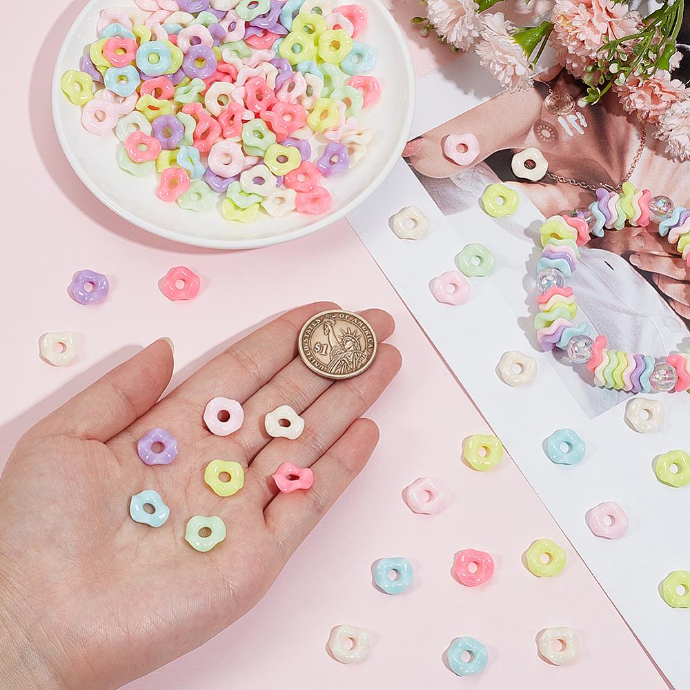 200Pcs Opaque Acrylic European Beads Large Hole Beads Wave Shape Dyed AB Color Mixed Color 12.5~13x4mm Hole: 4mm