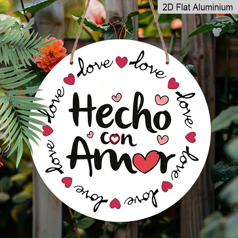 2D Flat Retro Aluminum Wall Stickers in Various Sizes. Handmade "Hecho Con Amor" (Spanish) Themed Wall Hanging, with A Warm and Lovely Style, Making