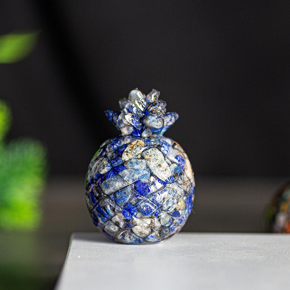Natural Crystal Resin Pineapple Figurine With Lucky Symbol For Office Desk Decor Gift For Friends