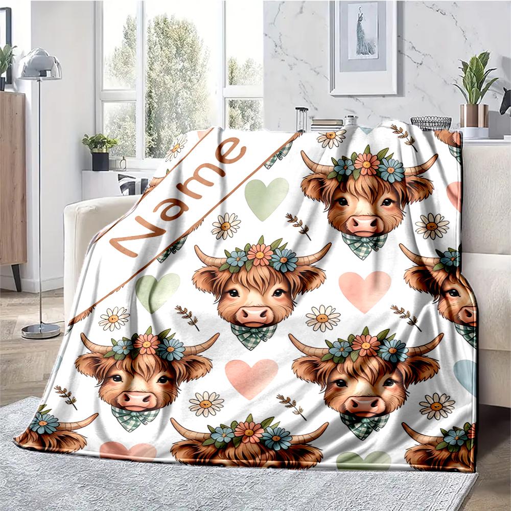 Custom Name Cow Theme Printed Blanket - Perfect for Couch, Bed, Travel & Outdoor Use | Machine Washable, Cozy & Durable.