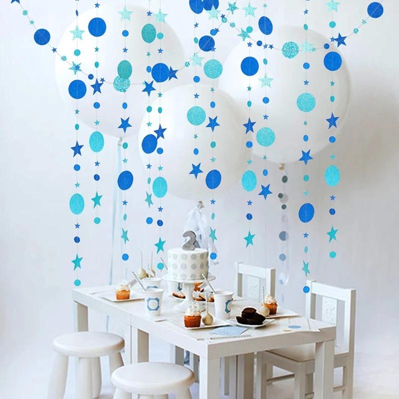4M Paper Star Round Garland Banner Adult Birthday Party Decorations Kids Boy Girl Baby Shower Hanging Curtain DIY Wedding Decor