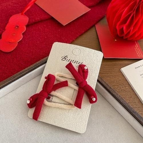 

New Red Embroidered Bow Hairpin Sweet Hair Accessories Temperament Senior Girl Side Bangs Clip