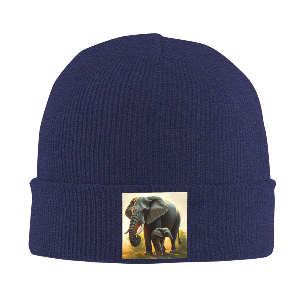 A Majestic Elephant With Her Baby Elephant Warm Knitted Cap Winter Knit Bonnet Hat Skullies Beanies Hip Hop Caps for Unisex