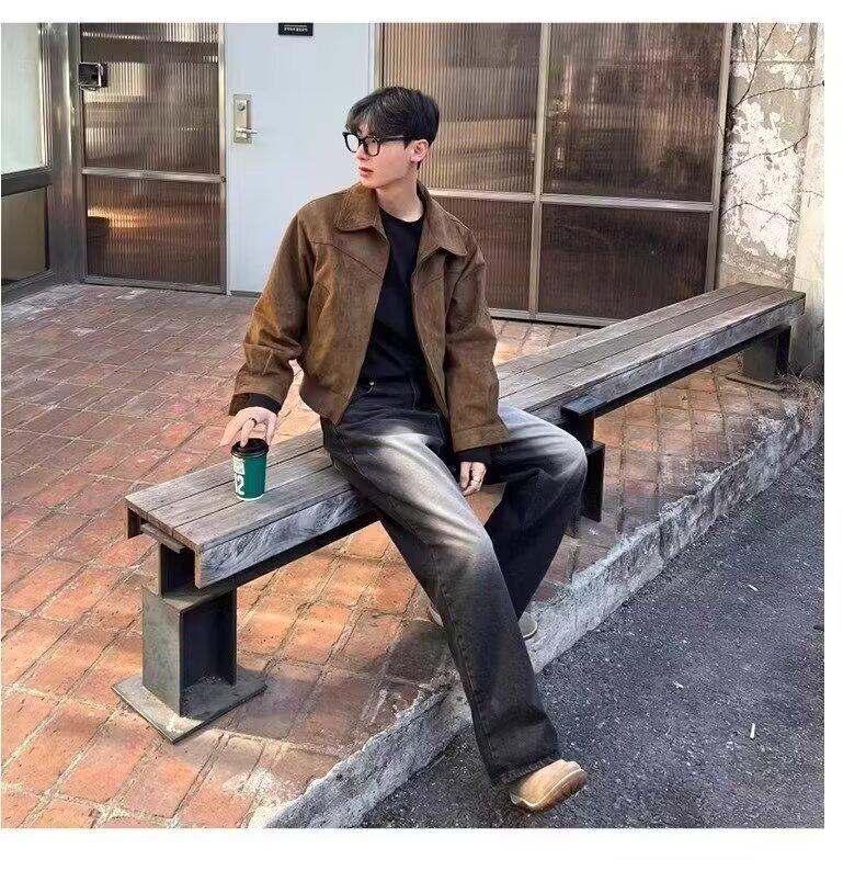 Korean Men's Suede Lapel Zipper Jacket - Autumn/Winter Hong Kong Style Trend