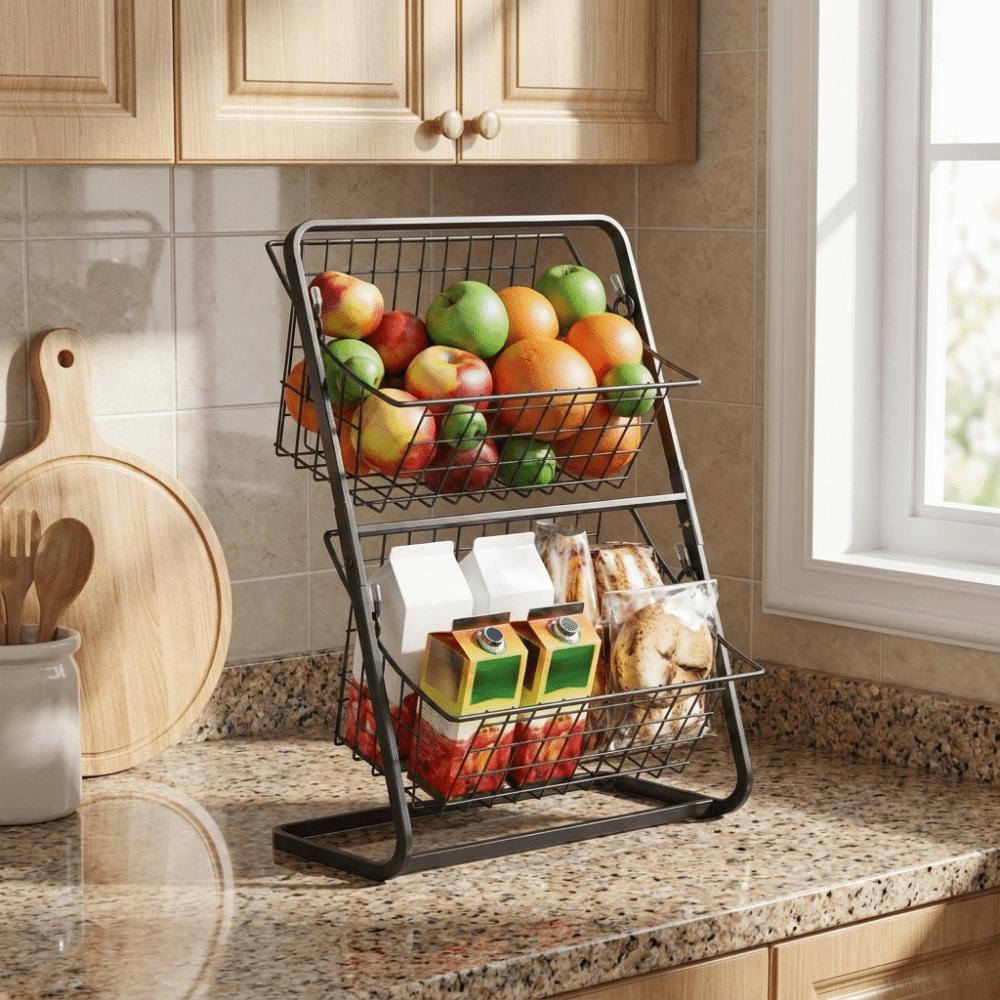 Detachable Double Layer Fruits Holder Iron Snack Storage Rack Pantry