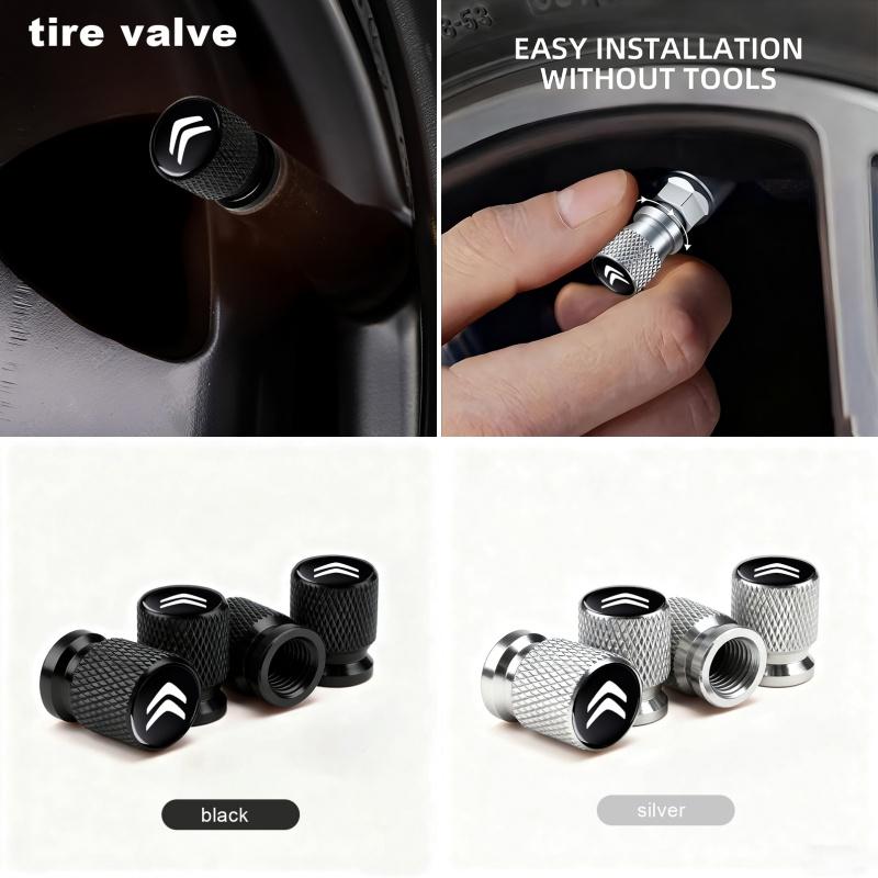 NRWH5 4pcs car tire valve caps, knurled design, aluminum tire air valve caps For Citroen C2 C3 C4 DS5 DS7 Xsara Berlingo Saxo Picasso