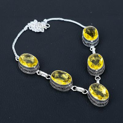 Collana in argento sterling 925 fatta a mano con pietra preziosa citrino, collana di gioielli antichi, collana in citrino per donna, regali con pietra portafortuna citrino