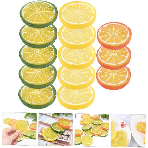 Alipis 13pcs Imitation Lemon Slice Home Decor Lemons Plastic Ornaments Artificial Lemon Slices Artificial Lemon Model Mini Basket Lifelike Lemon