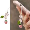Stylish Acrylic Strawberry Green Leaf Phone Strap Mobile Hanging Decoration Charm for Decorative Fashion Use