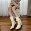 Pointed Thick Heel Martin Boots Women's 2025 Autumn and Winter New Fashion Versatile Comfortable Casual Women's Mid Tube Pile Boots