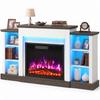 Electric Fireplace TV Stand 138cm, LED Strips, Adjustable Flame Effect, 6 Shelves, Entertainment Center Console Table