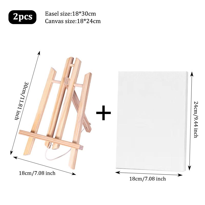 2-Pack Mini Wooden Easel With Canvas Set,Portable Desktop Art Easel Stand With Blank Canvas,For Acrylic,Watercolor,Oil Painting