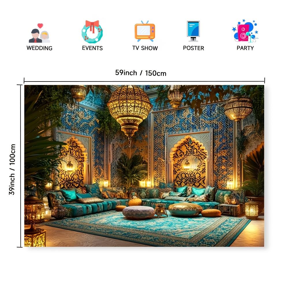 An Elegant Moroccan Lantern Scene Background - Polyester Fiber, Multi-functional, with Complex Blue, Gold and White Patterns