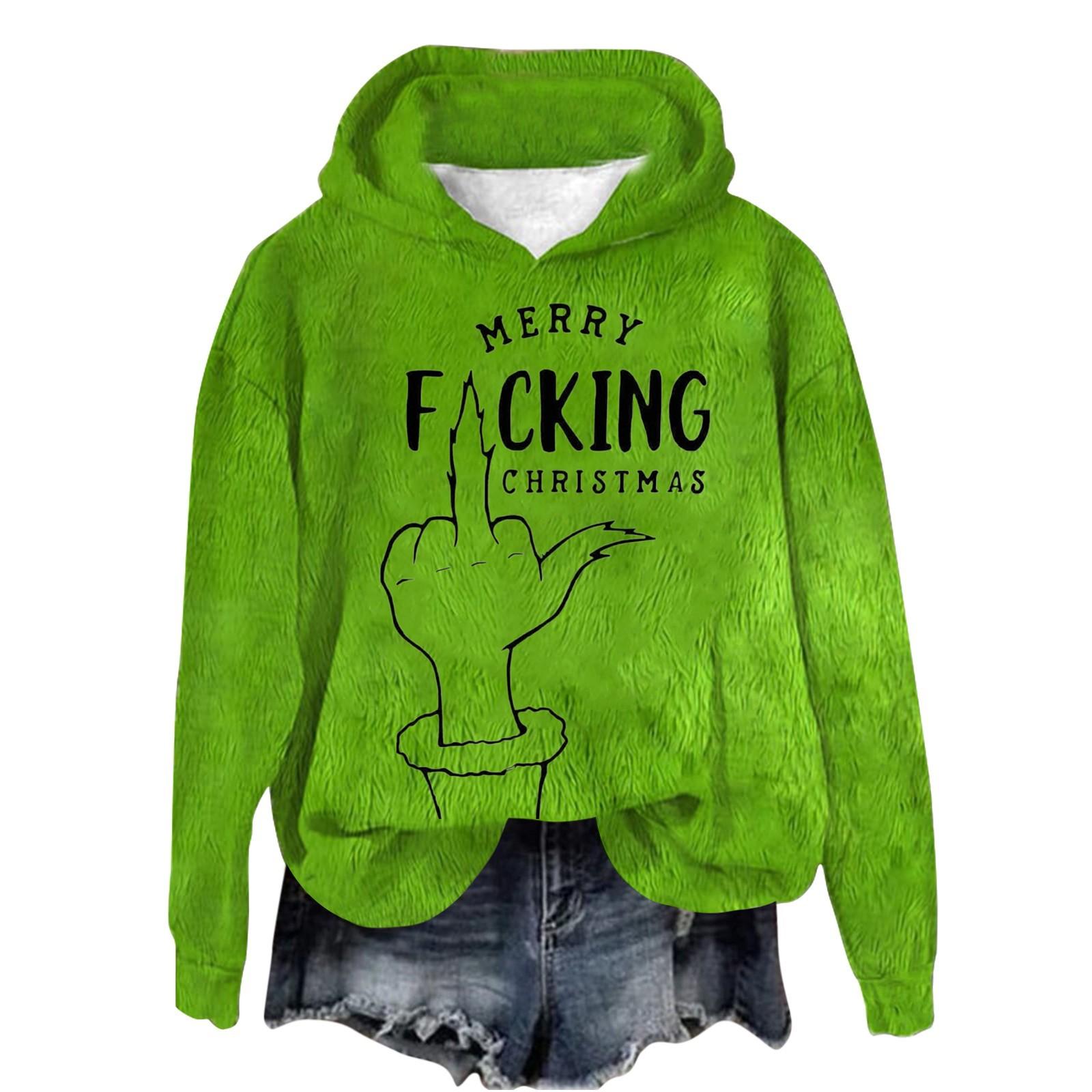 

Женская фланелевая толстовка с капюшоном и длинными рукавами с рождественским принтом L зелёный